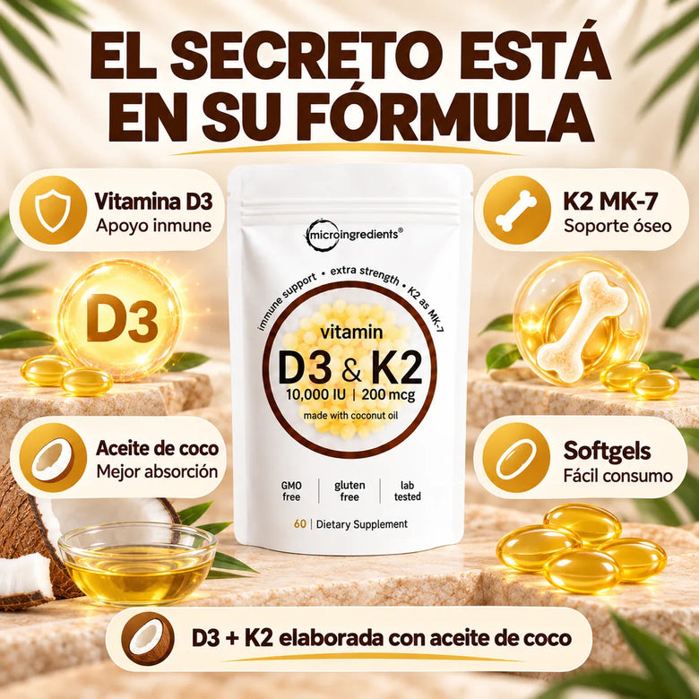 Fórmula de vitamina D3, K2 MK-7 y aceite de coco