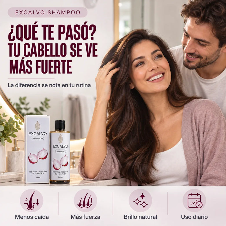 Mujer con cabello largo junto a EXCALVO