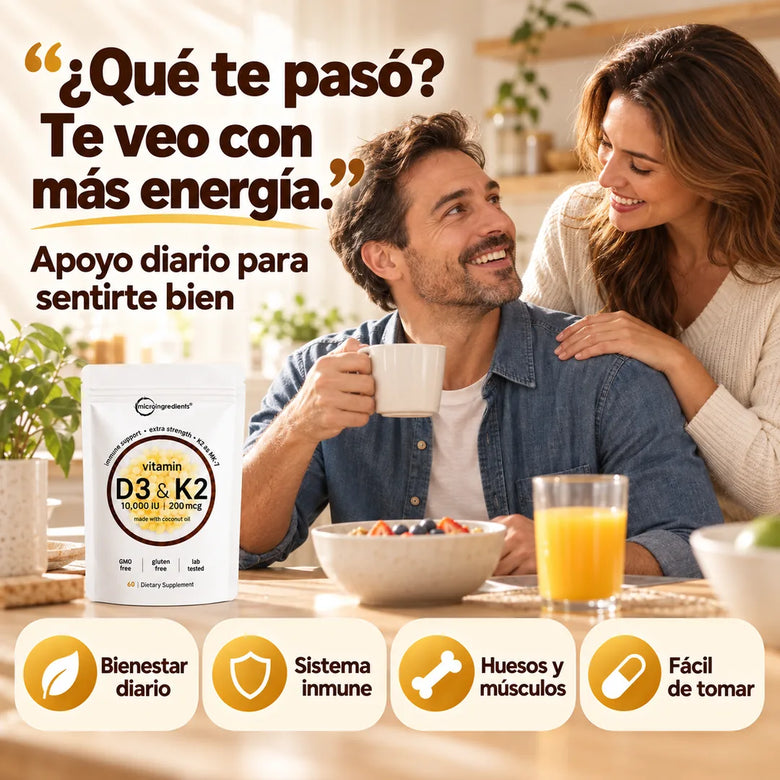 Pareja en el desayuno con Micro Ingredients D3 + K2