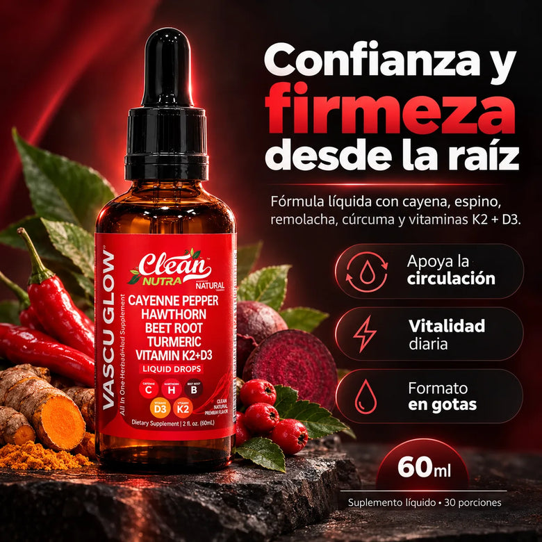 Vascu Glow de Clean Nutra, gotas para la circulación